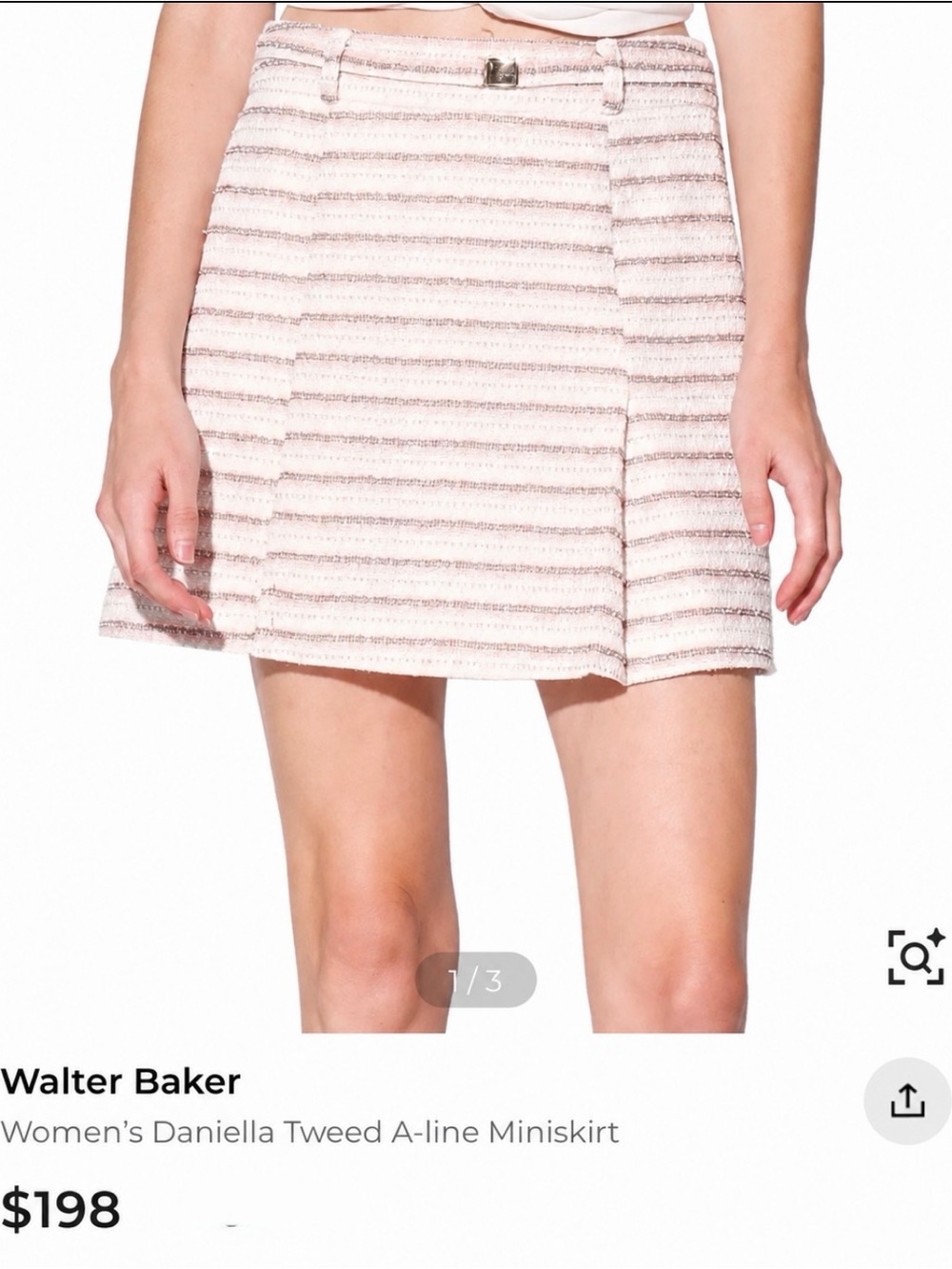 Walter Baker Pink Striped Tweed A-Line Mini Skirt